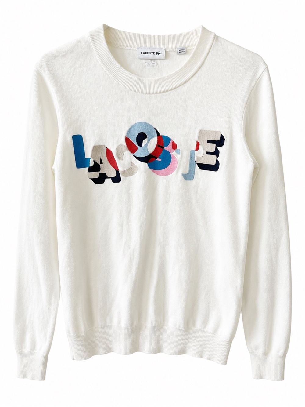 Lacoste White Crewneck Sweatshirt with Multicolor Graphic